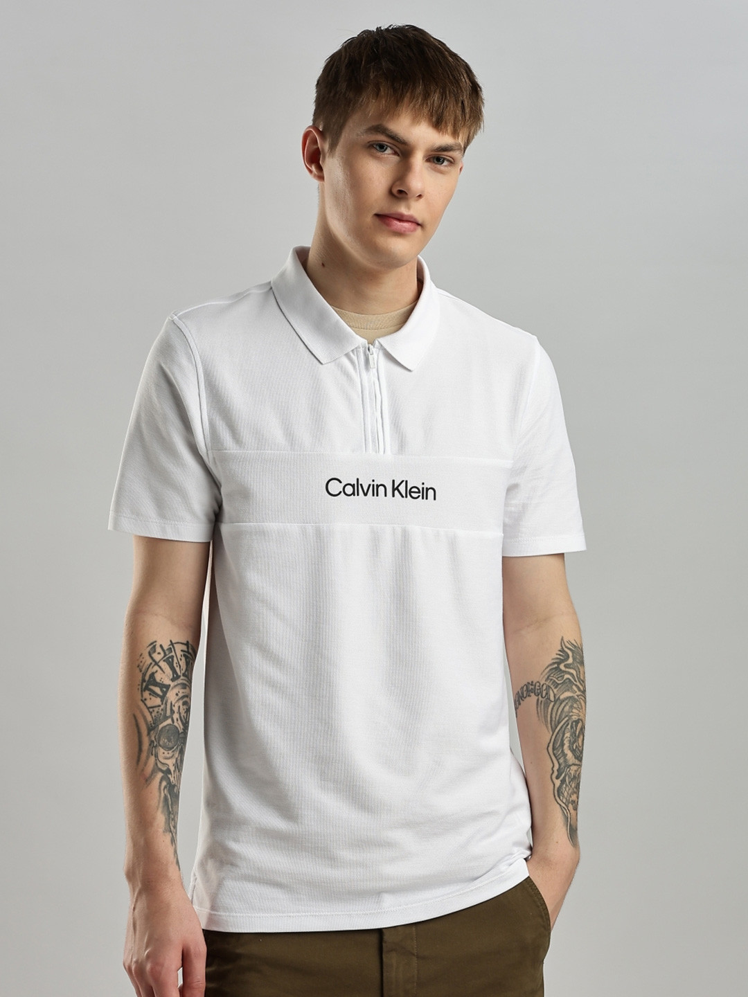 Calvin Klein Jeans Men Brand Logo Printed Polo Collar T-shirt