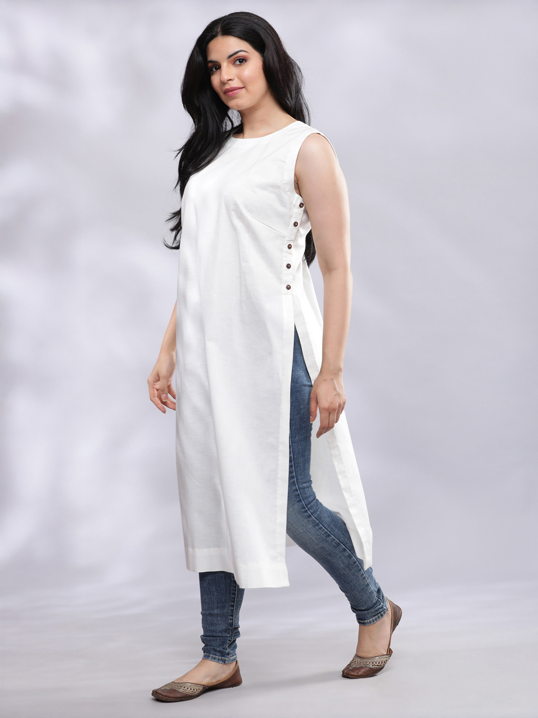 BohoJazz Indo-Western Longline Top with Wooden Buttons