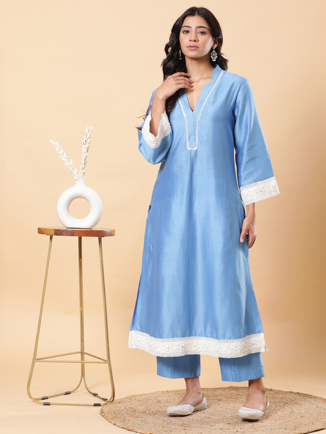 BohoJazz Lucknowi With Pearls Chanderi Kurta Pant