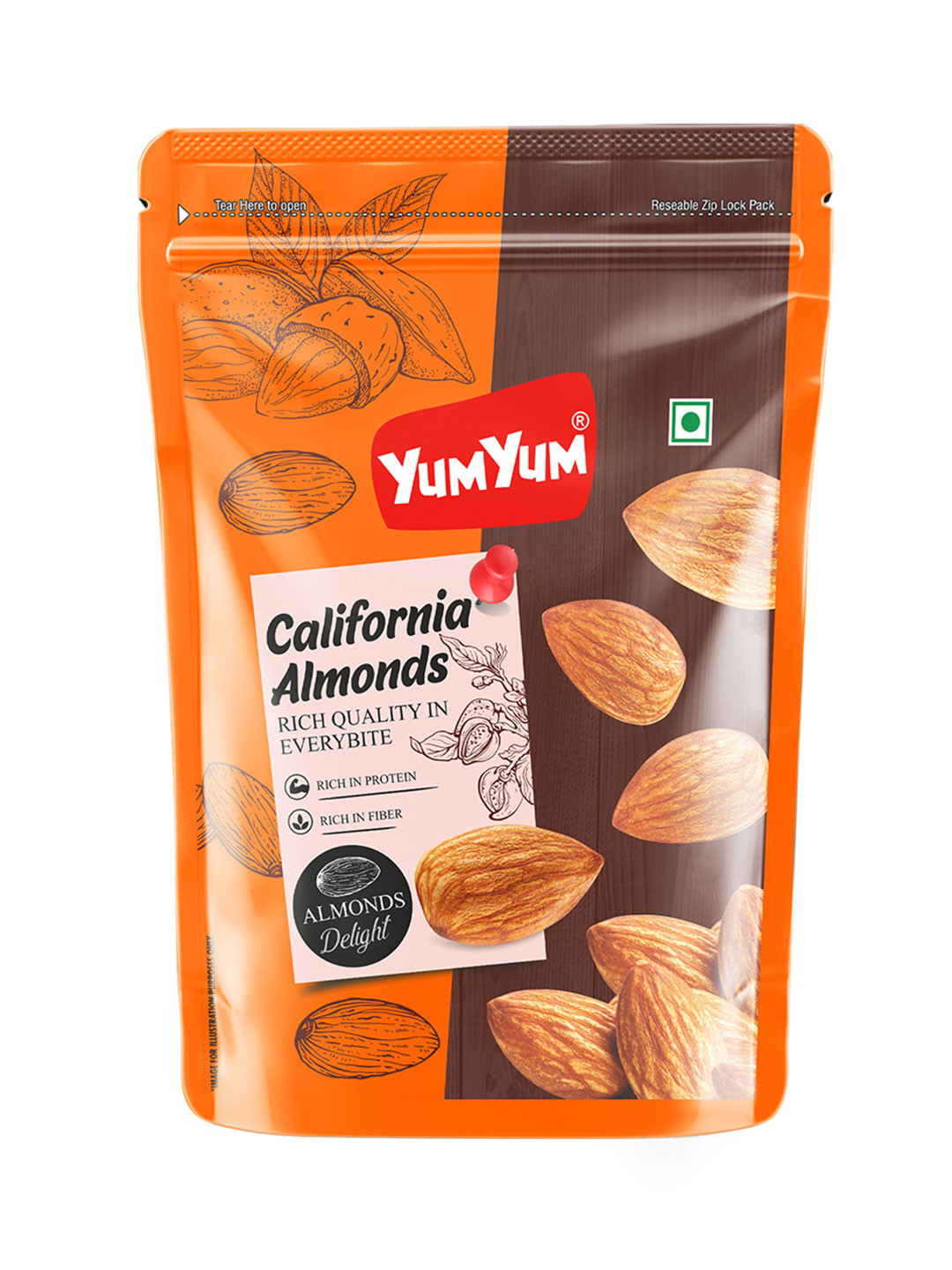 YUM YUM 100% Natural & Fresh California Almonds - 1 kg