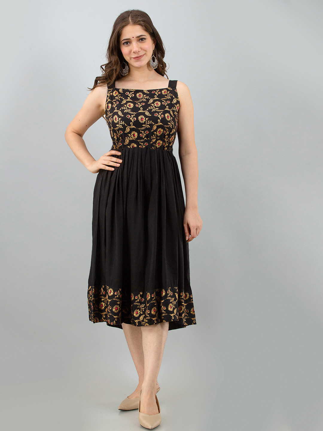 Handish Floral Print Fit & Flare Dress