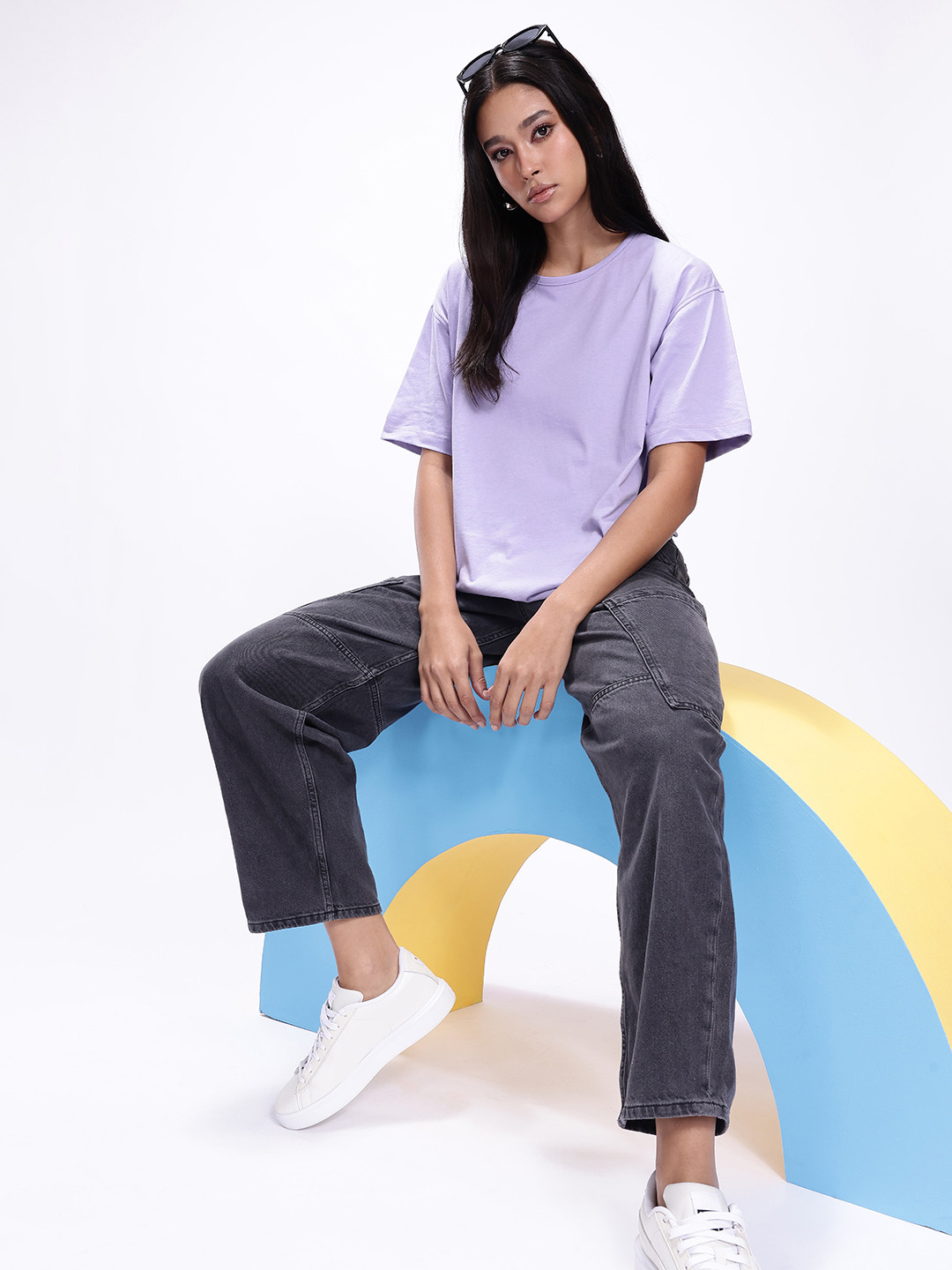 Kook N Keech Solid Drop-Shoulder Sleeves Pure Cotton Oversized T-shirt