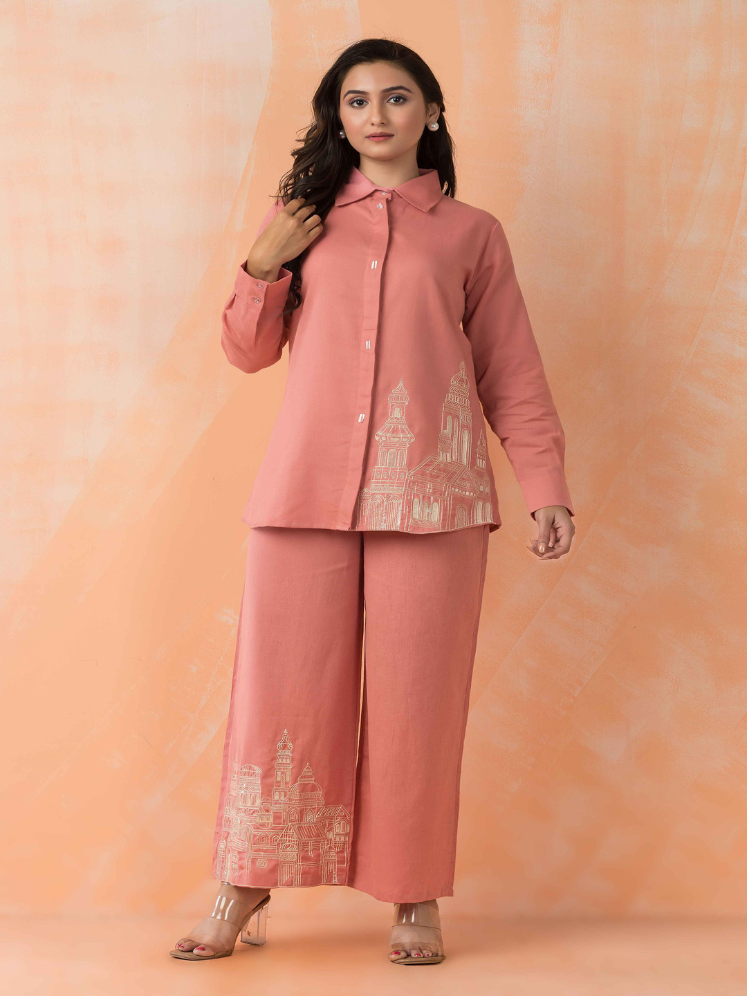 SACRED SUTA Shirt Collar Thread Work Pure Cotton Tunic With Trousers
