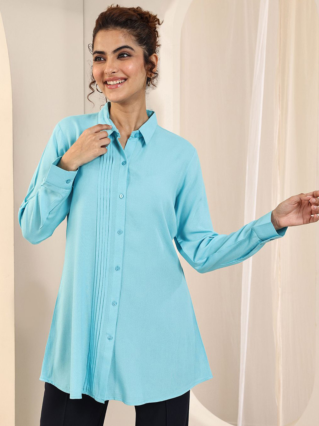 Gerua By Libas Shirt Collar Pleated Kurti