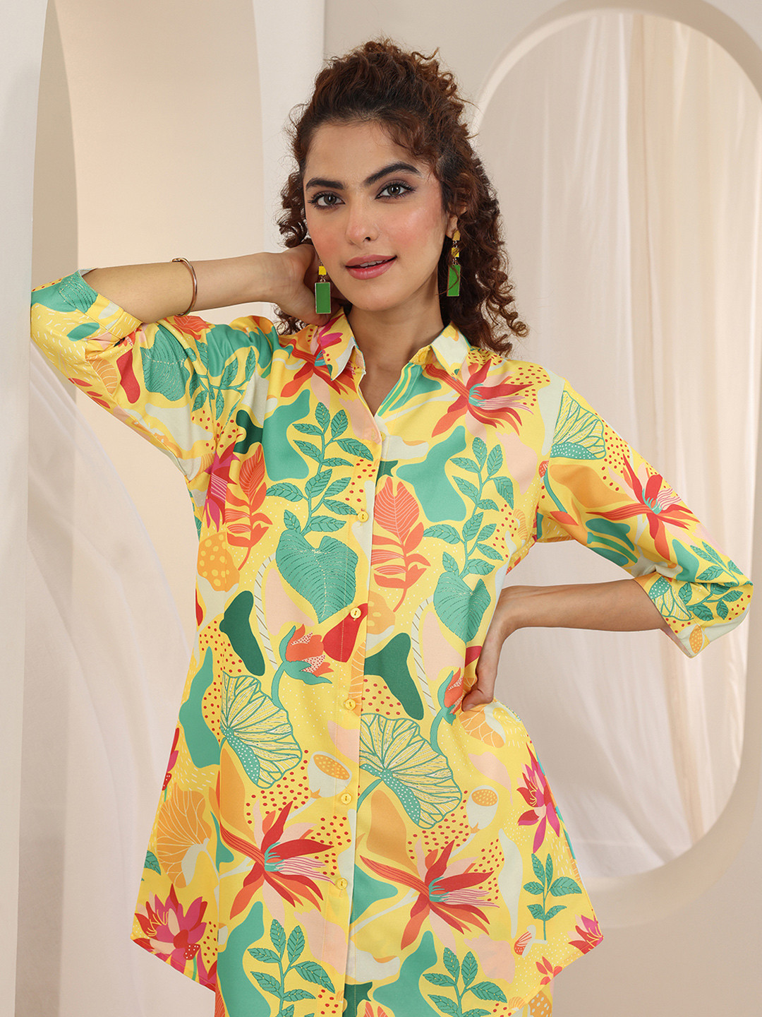 Libas Floral Printed Shirt Collar Shirt With Trousers