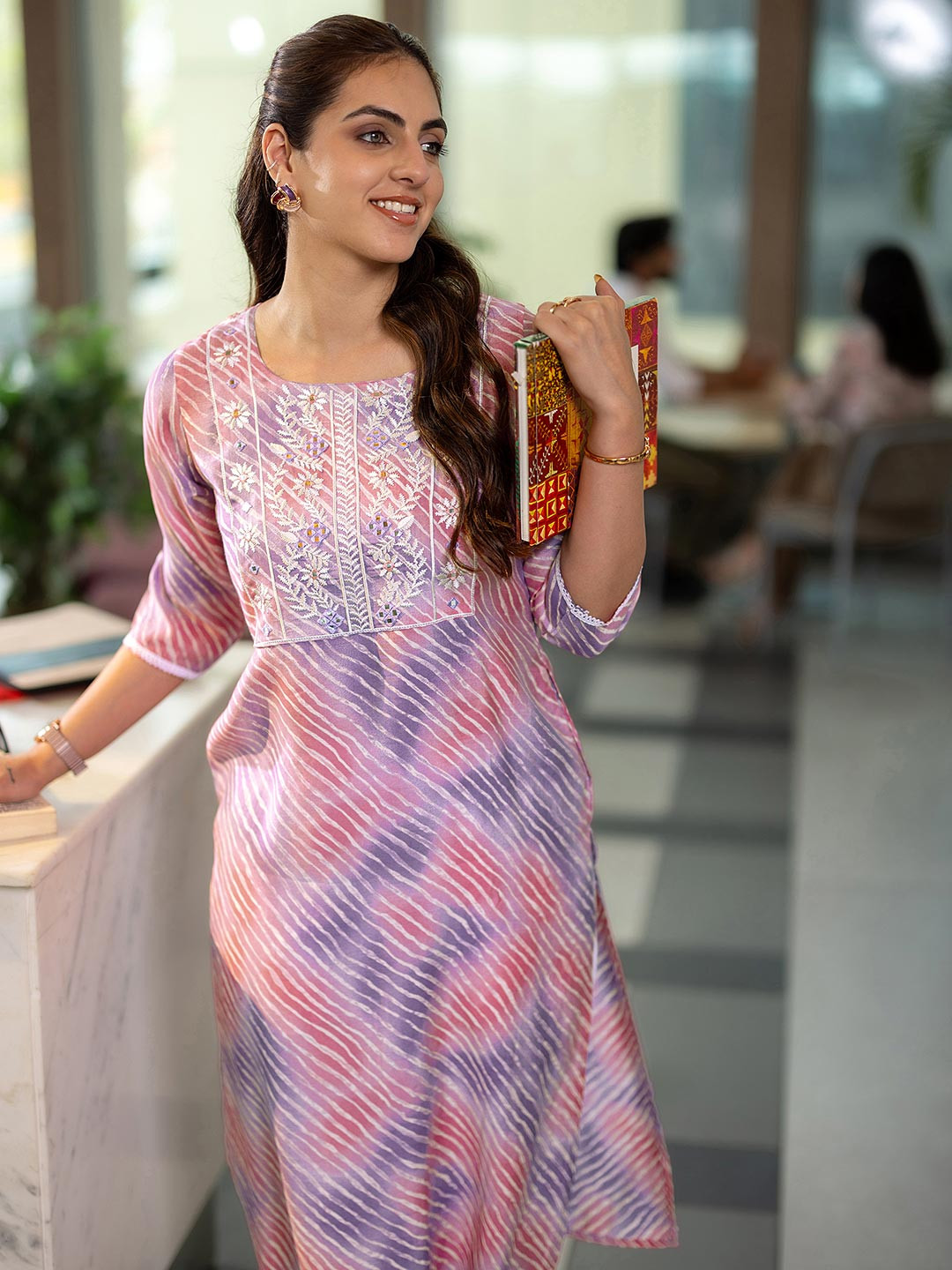 Libas Women Leheriya Printed Thread Work Kurta