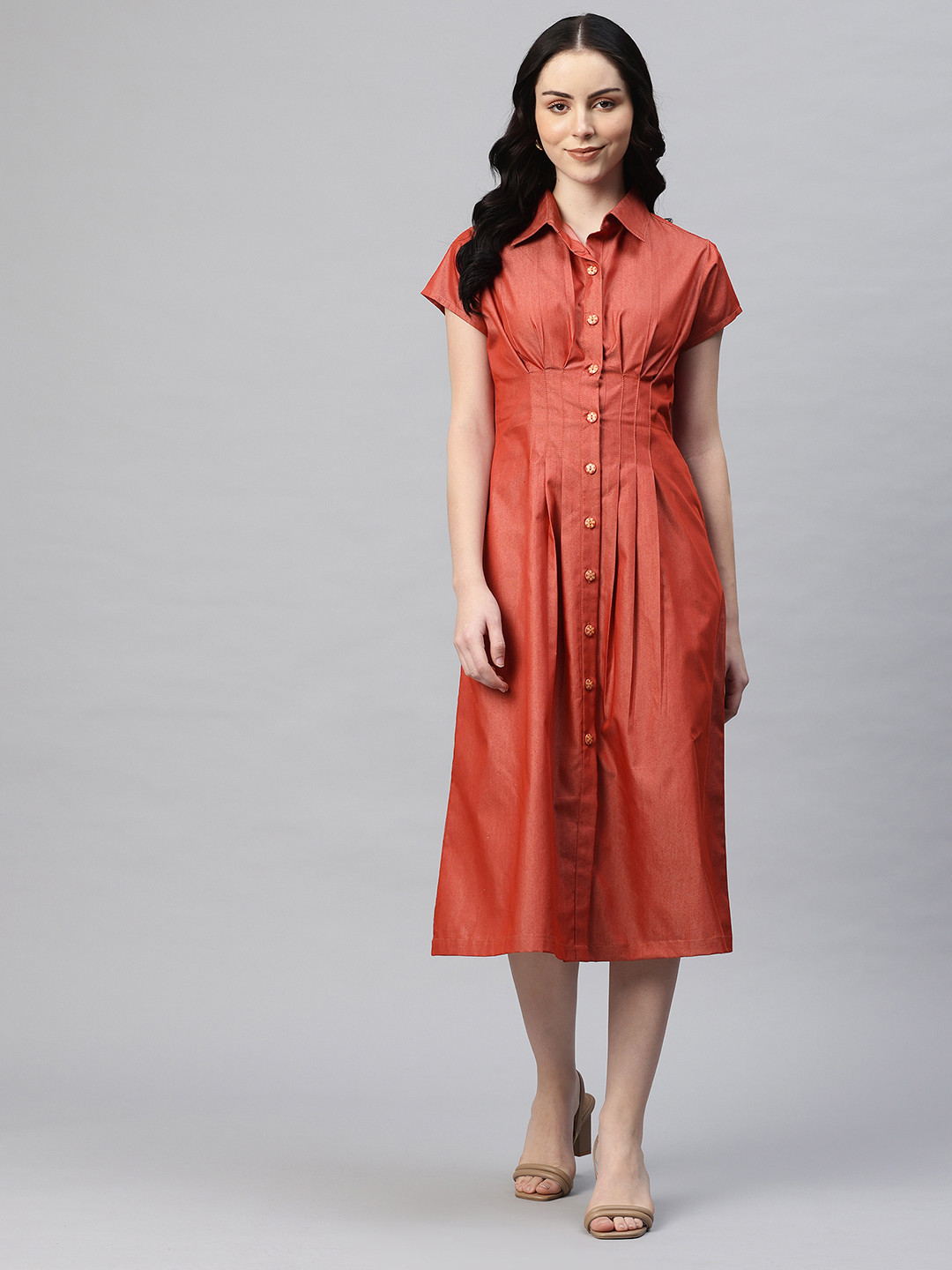 Cottinfab Pleated Denim Shirt Dress