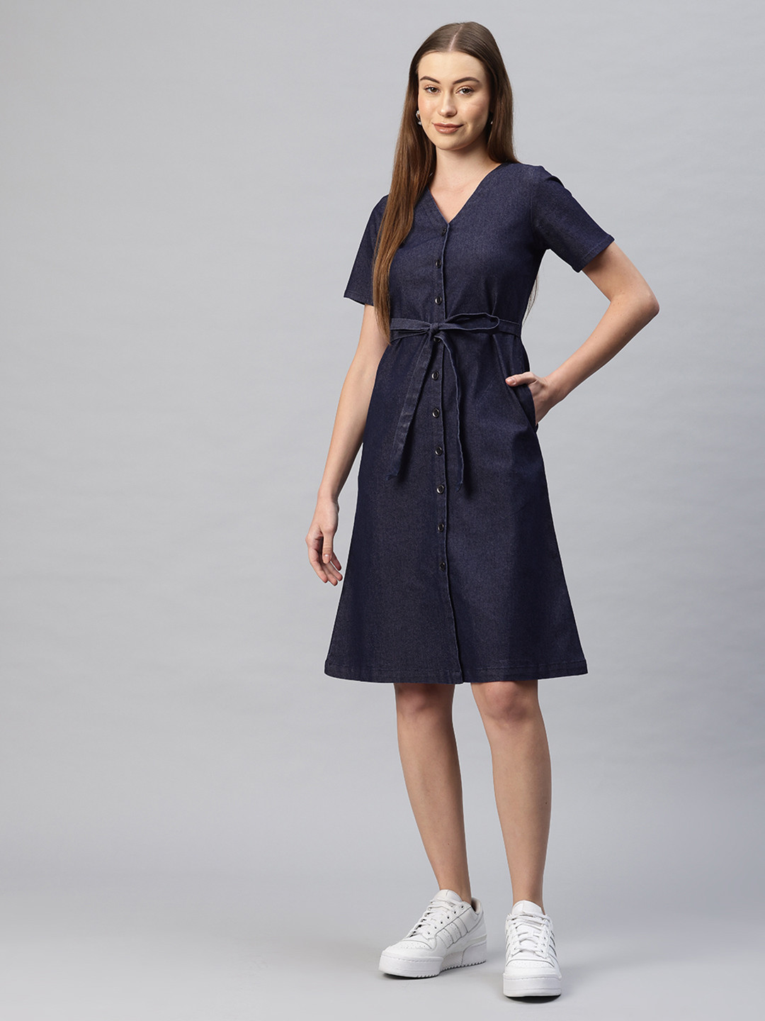Cottinfab Denim A-Line Midi Dress