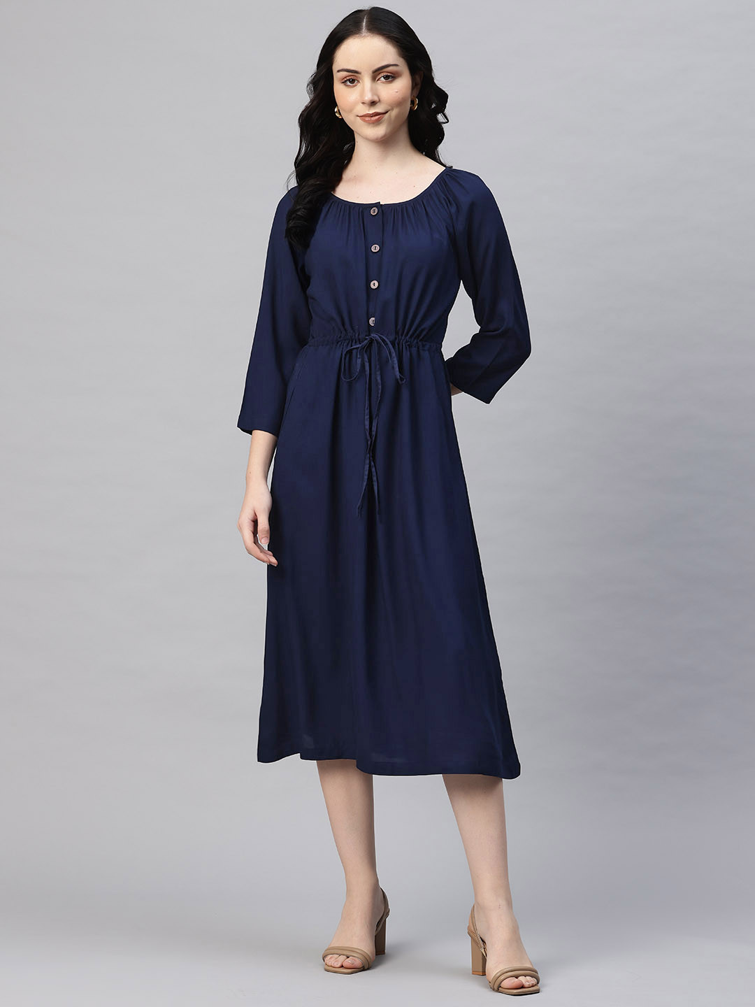 Cottinfab Solid A-Line Midi Dress