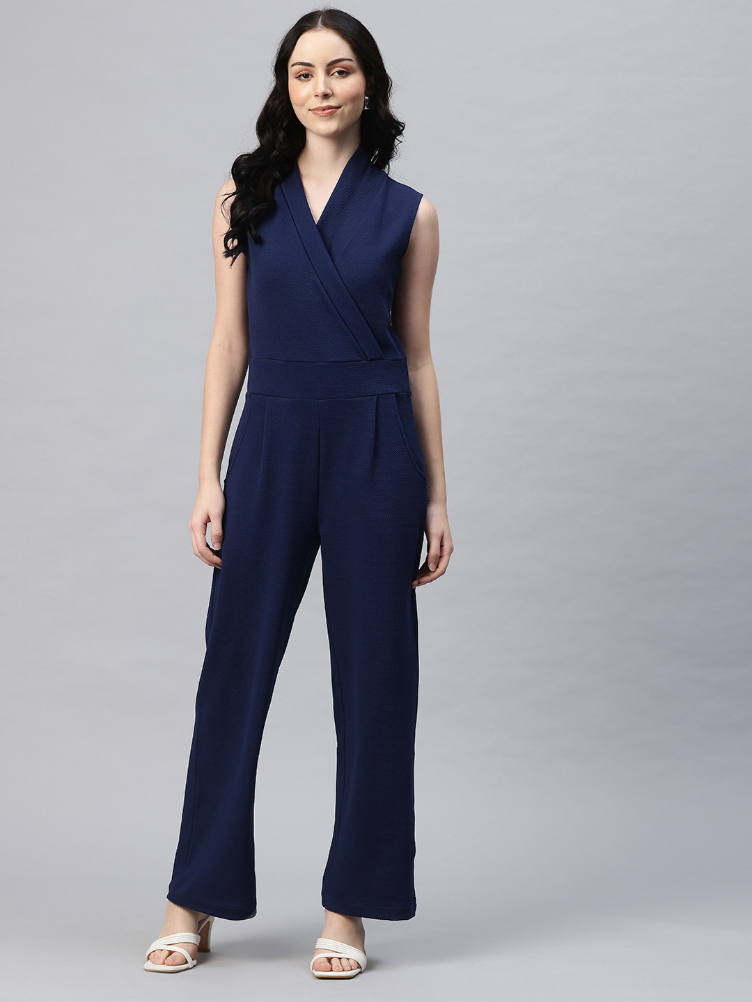 Cottinfab Shawl Neck Basic Jumpsuit