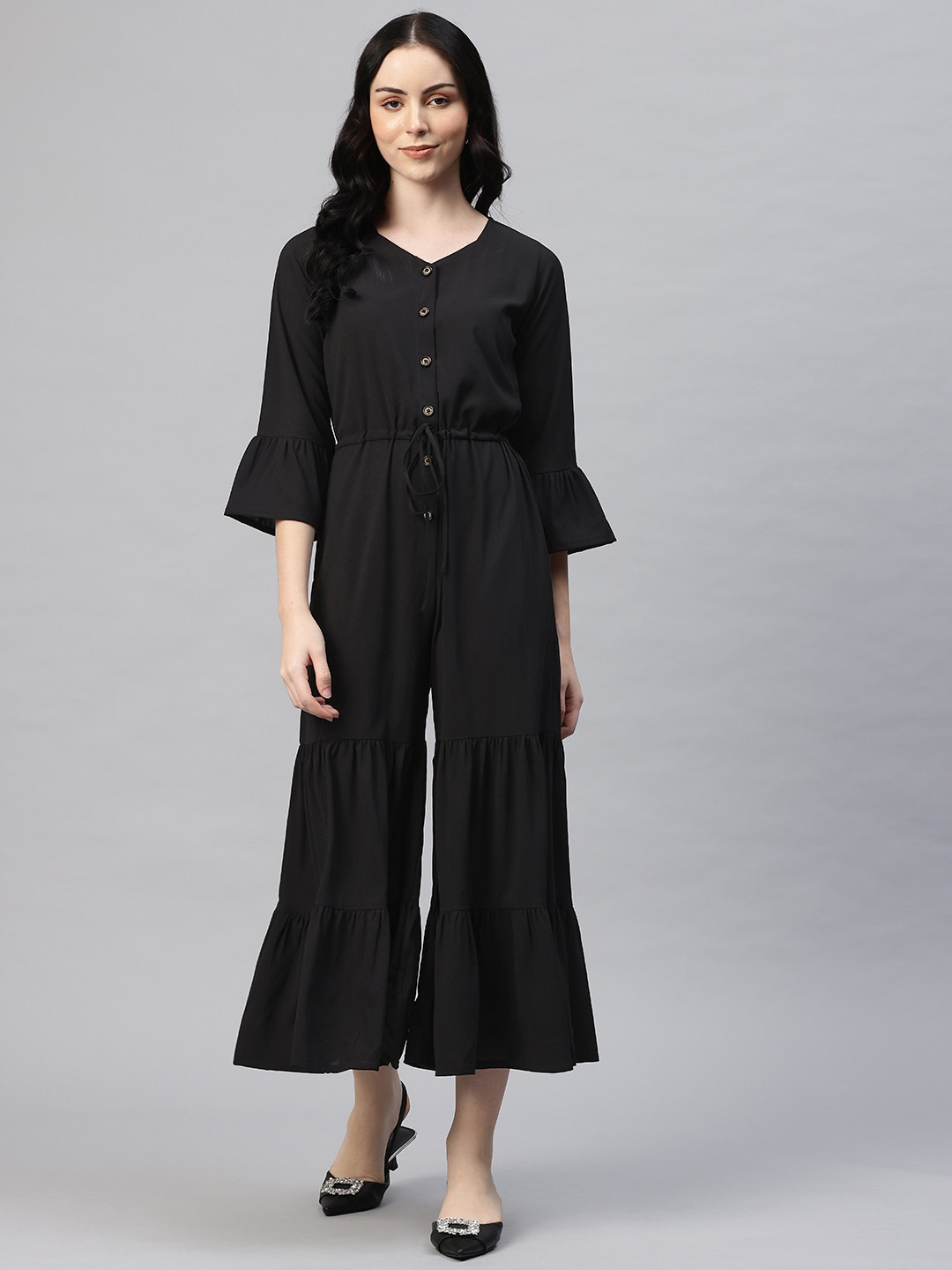 Cottinfab Flared Leg Basic Jumpsuit