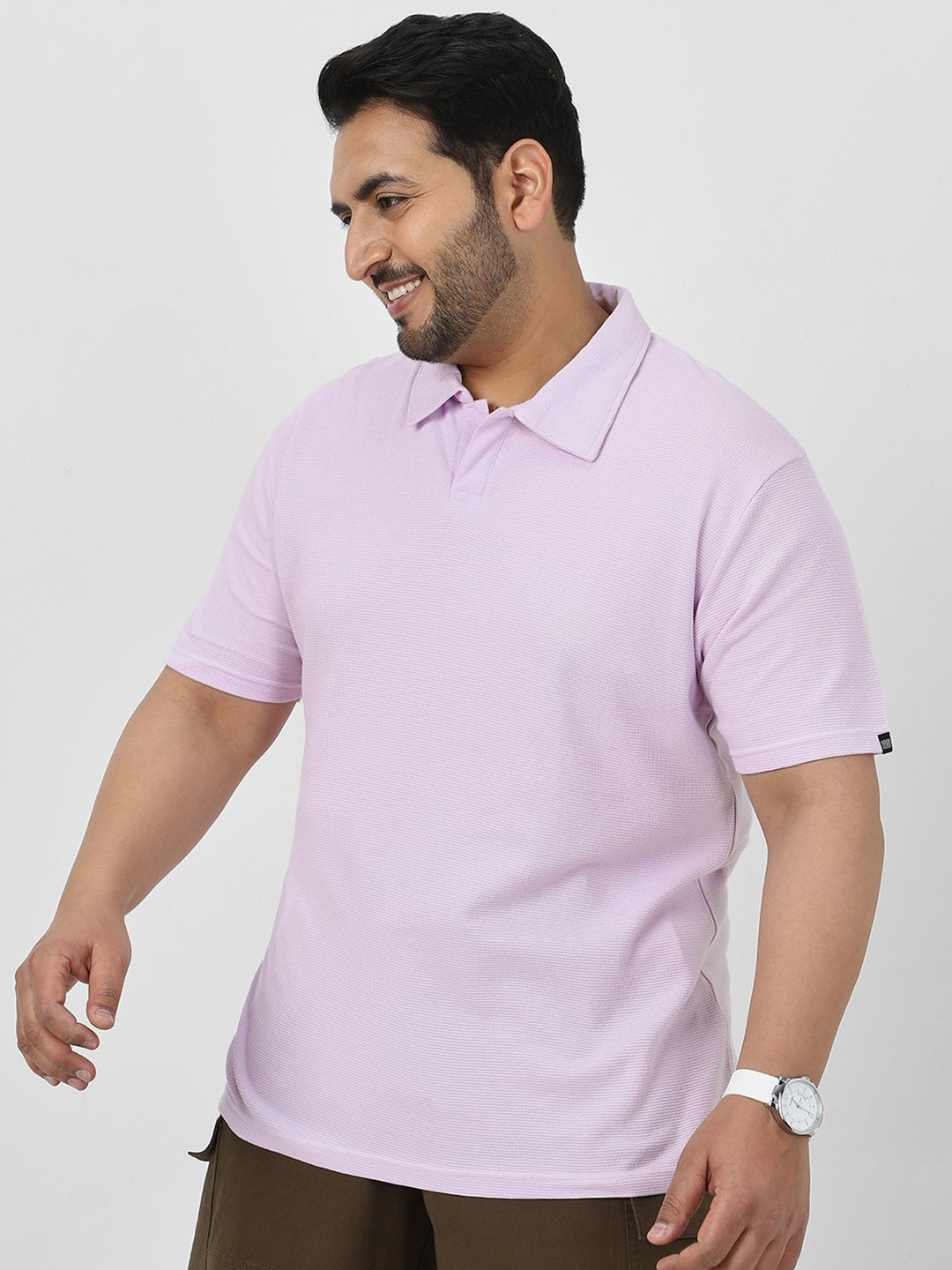 Urbano Plus Men's Lilac Textured Regular Fit Half Sleeve Cotton Polo T-Shirt