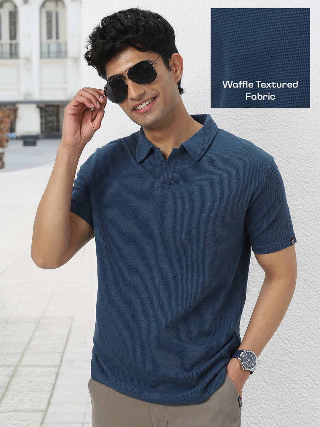 Urbano Fashion Men Textured Regular Fit Half Sleeve Cotton Polo T-Shirt