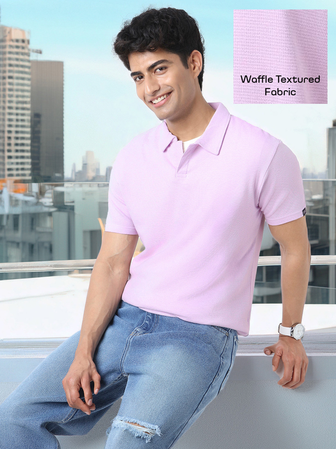 Urbano Fashion Men Cotton Textured Regular Fit Half Sleeve Polo T-Shirt