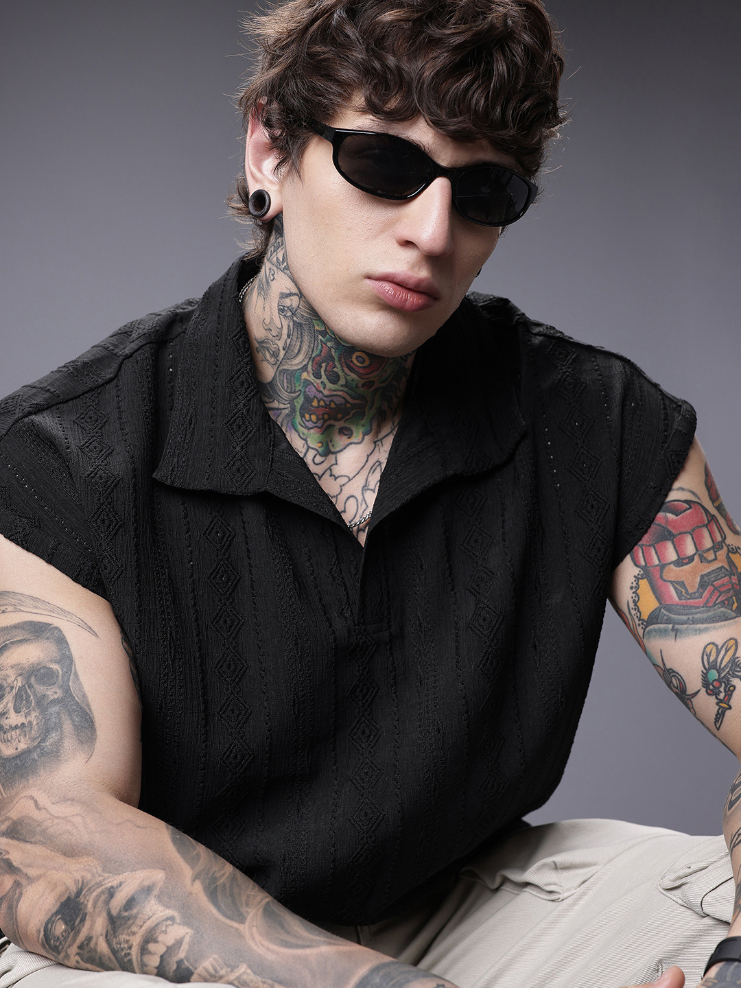 SOKO STREET Polo Collar Self Designed T-shirt