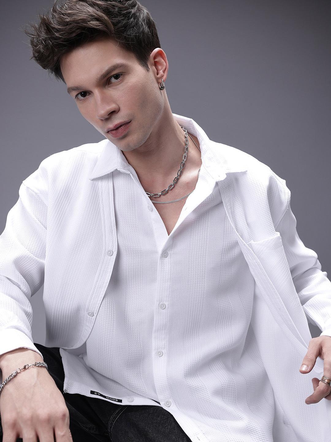 SOKO STREET Waffle Textured Mock Layered Casual Shirt