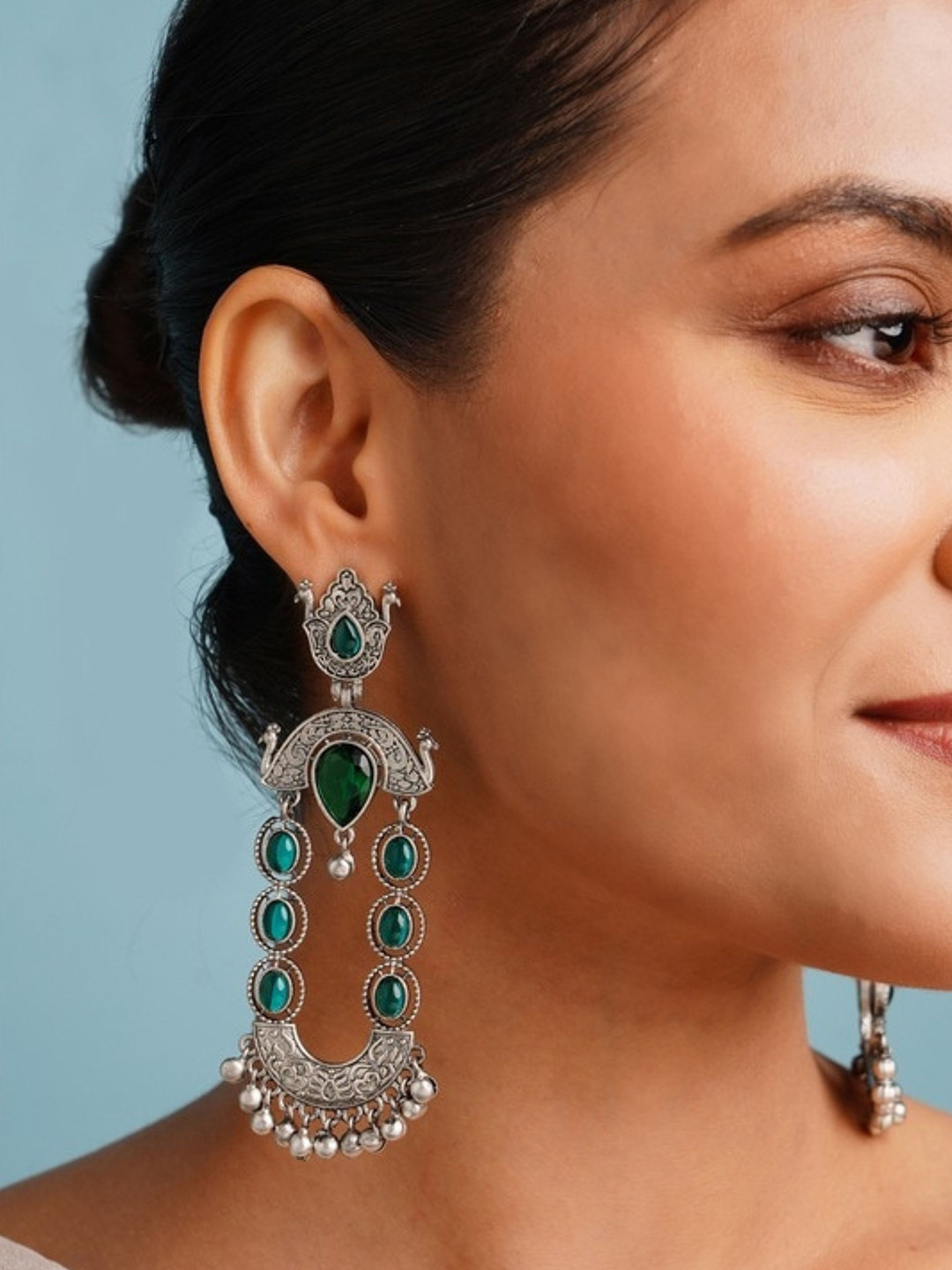 ABDESIGNS Elegant German Silver Plated Artificial Stones Studded Classic Drop Earrings