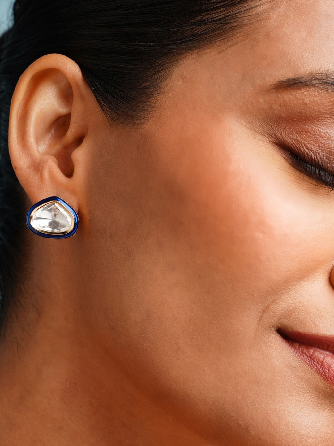 ABDESIGNS Elegant Gold Plated Artificial Stones and Beads Polki Classic Studs Earrings