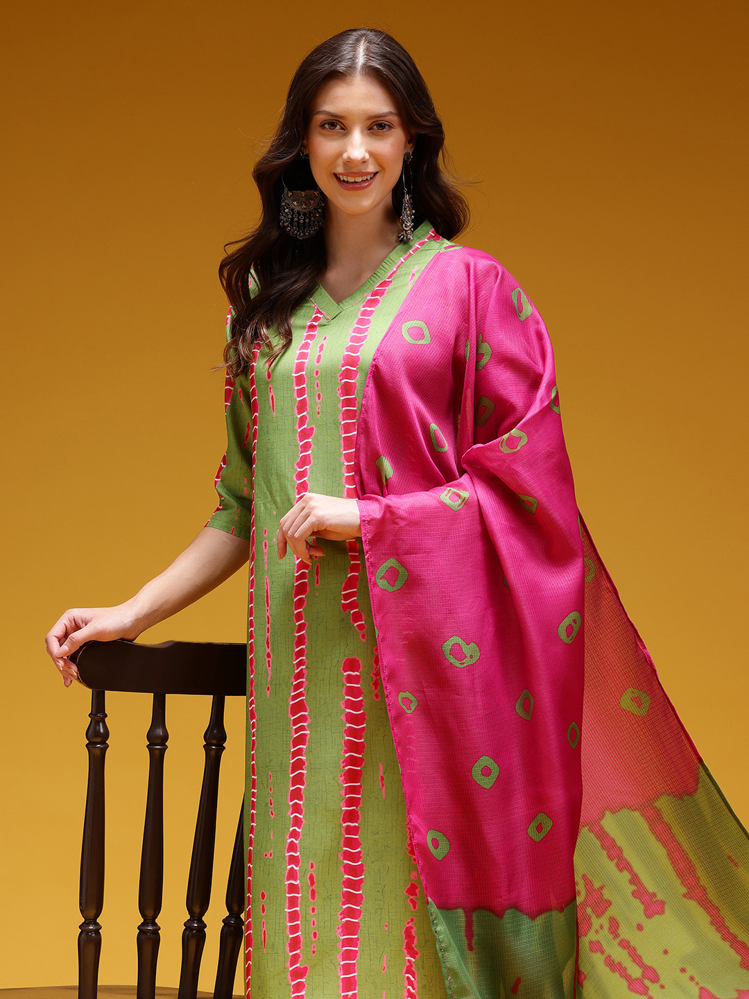 HERE&NOW Shibori Print Kurta with Trousers & Dupatta