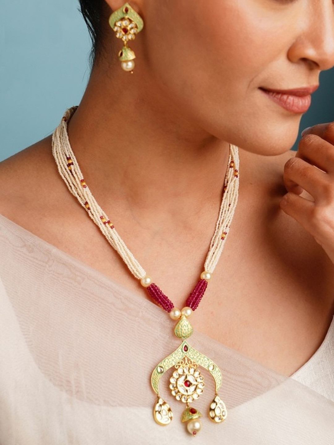 ABDESIGNS Antique Meenakari Gold Plated Kundan Necklace Set