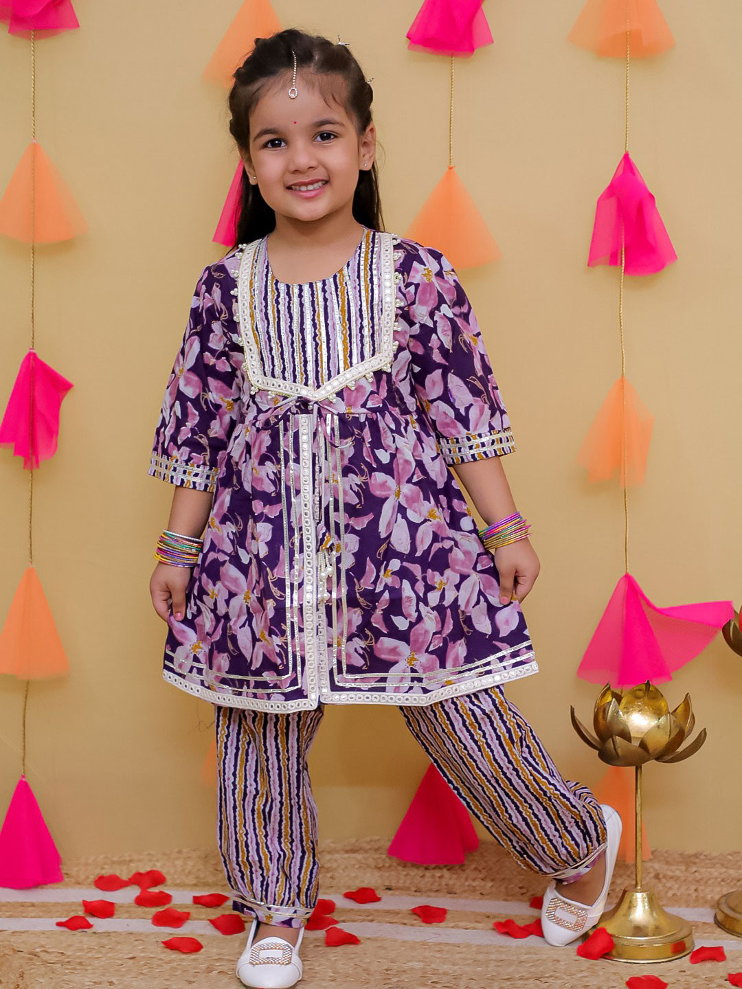 Aj DEZInES Angrakha Floral Printed Kurta Patiala Set
