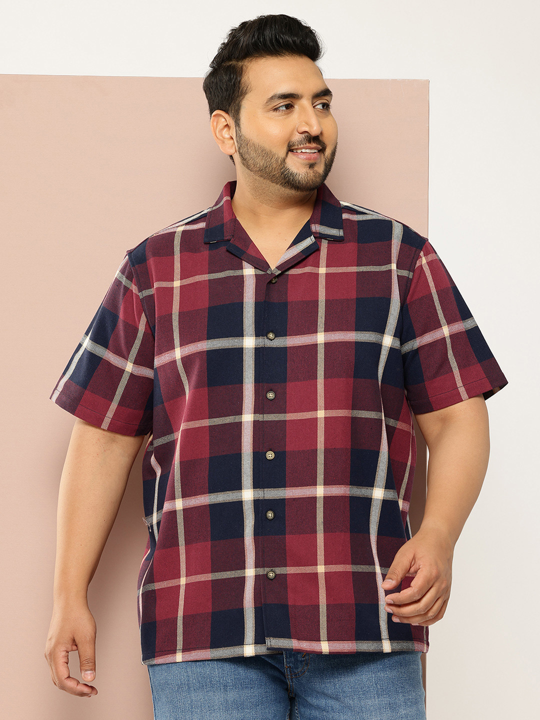 Thomas Scott Plus Size Windowpane Checks Casual Shirt