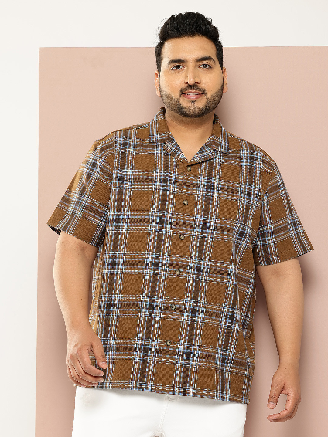 Thomas Scott Plus Size Windowpane Checks Casual Shirt