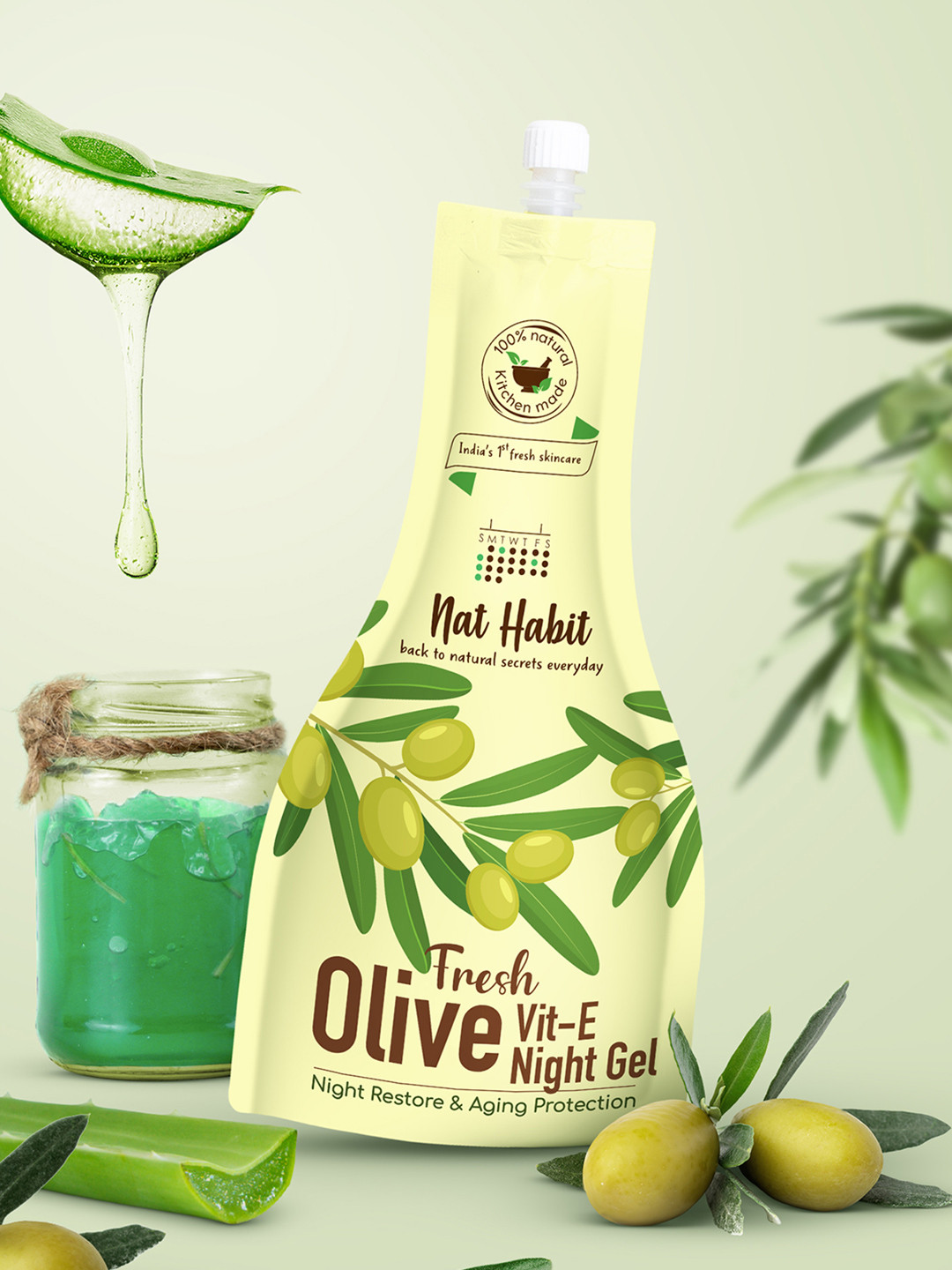 Nat Habit Fresh Olive Vit-E Hydration Aging Protection Night Gel - 80 g