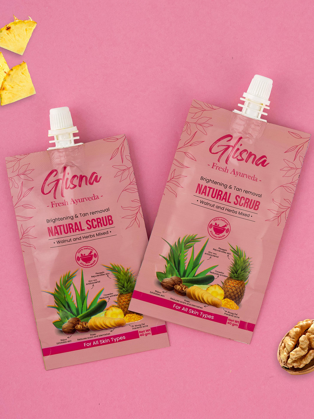 Glisna Set Of 2 Natural Brightening & Tan Removal Face Scrub- 40 g Each