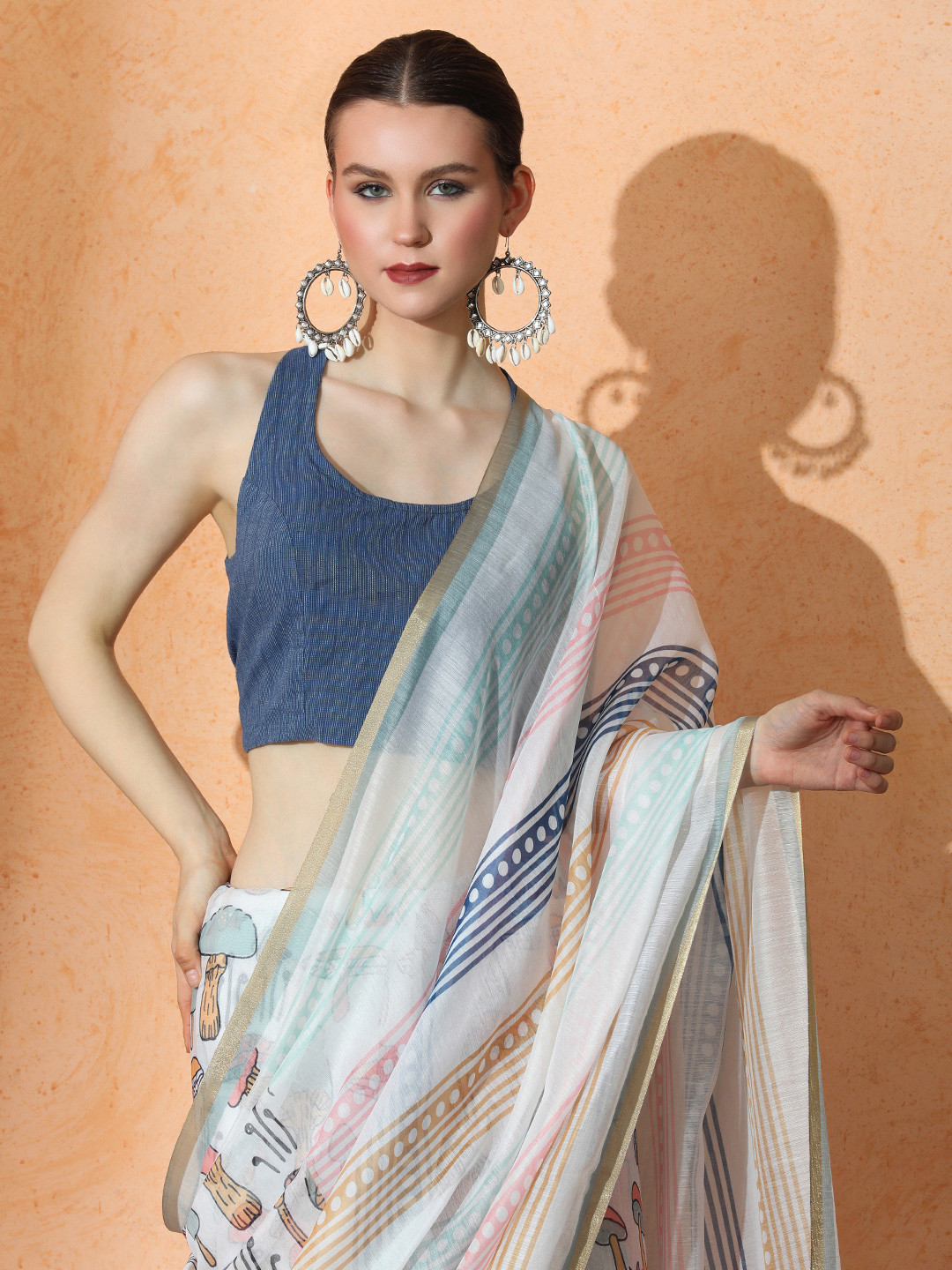 Jaipur Kurti Floral Chanderi Cotton Saree with Unstiched Blouse