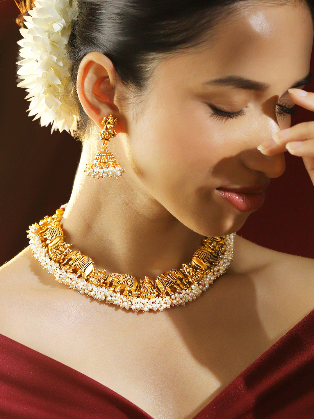 Rubans 24K Gold Plated Divine Lakshmi Temple Pearls beaded Jewellery Set