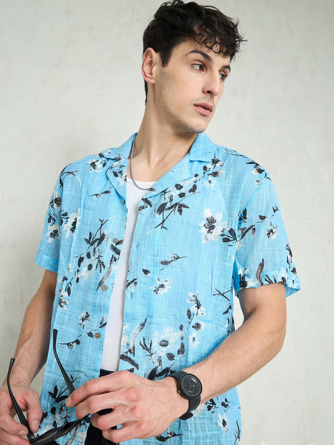 MASCLN SASSAFRAS Unisex Relaxed Floral Semi Sheer Printed Casual Shirt