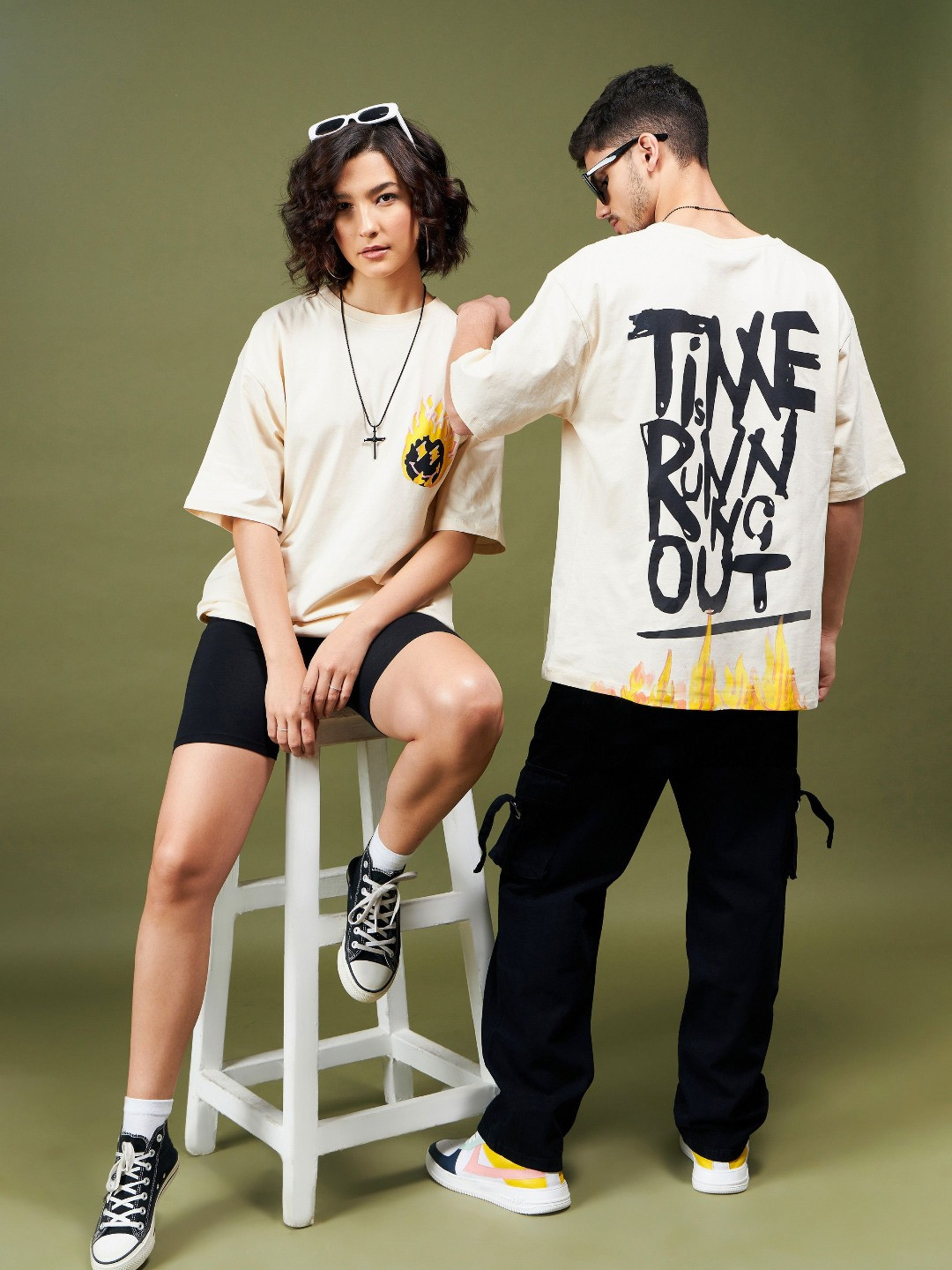 MASCLN SASSAFRAS Unisex Typography Printed Pockets Boxy T-shirt