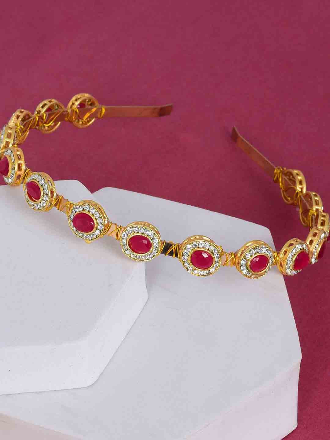 LYKAA Set of 1 Red Kundan Floral Design MathaPatti Hairband