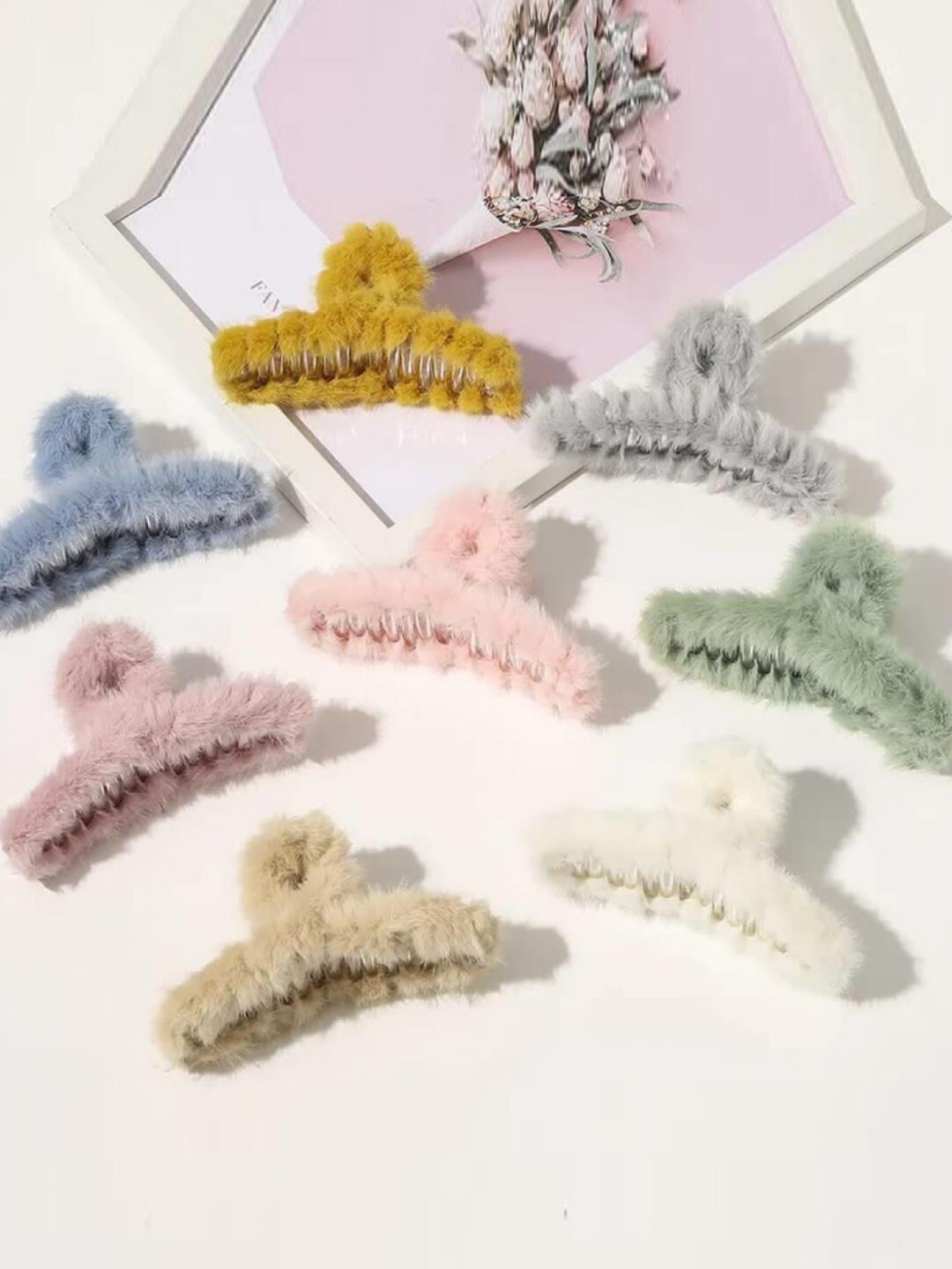 LYKAA Set of 3 Assorted Colour Soft Faux Fur Large Hair Clutcher Clips