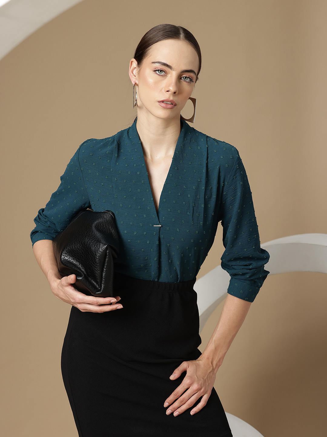 Chemistry Self Design Dobby Shirt Style Formal Top
