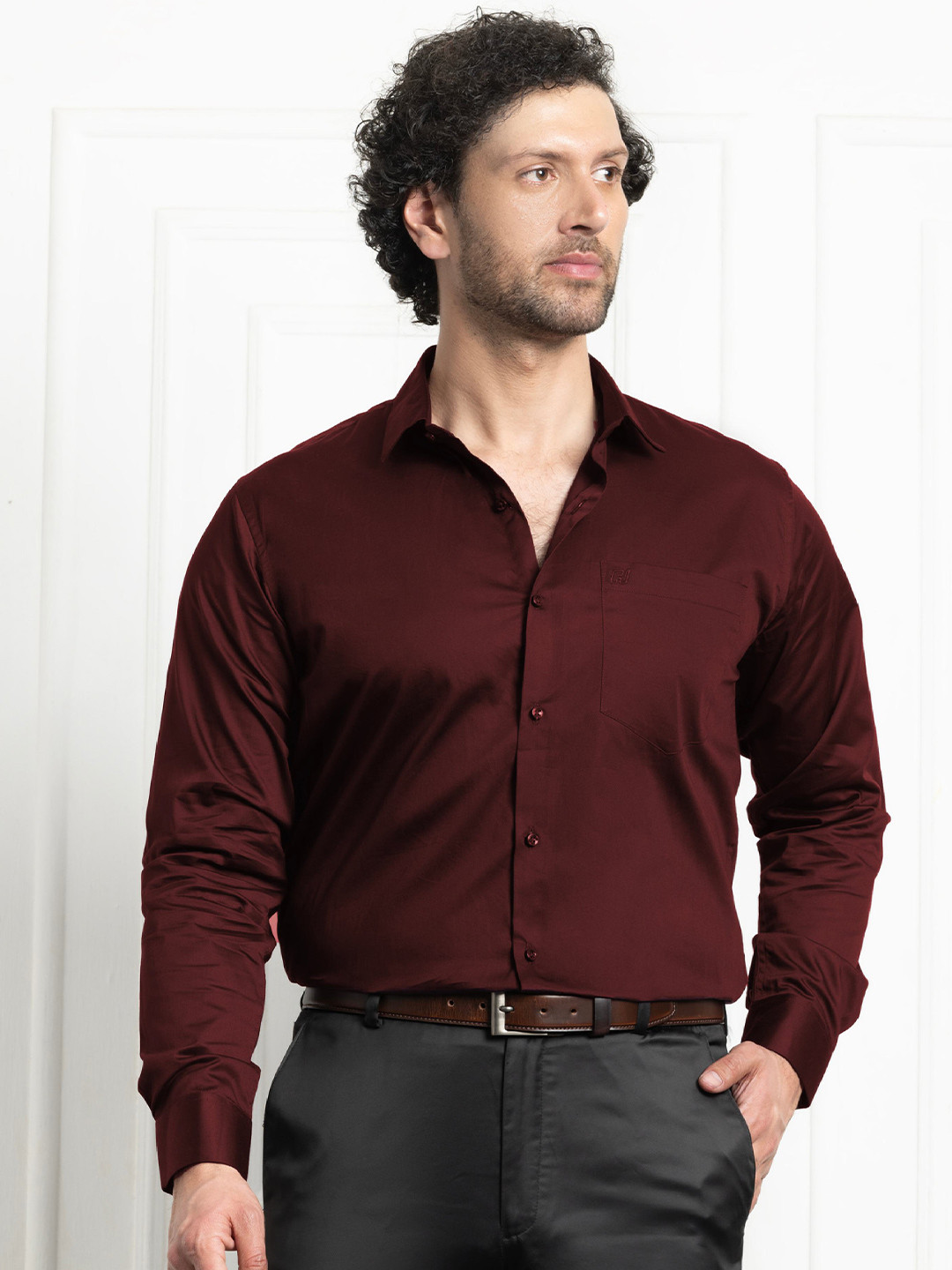 FILO HEVIS Men Formal Cotton Satin Shirt with Pocket