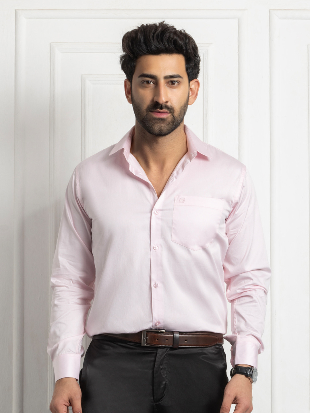 FILO HEVIS Men Formal Cotton Satin Shirt with Pocket