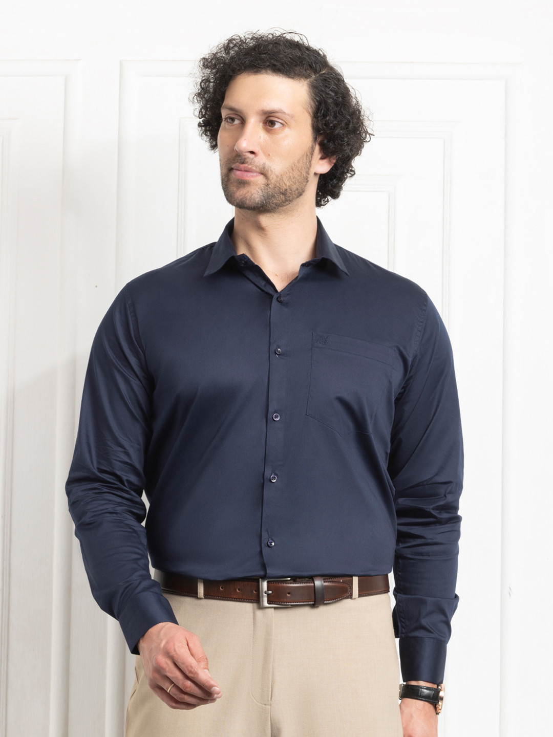 FILO HEVIS Men Formal Cotton Satin Shirt with Pocket