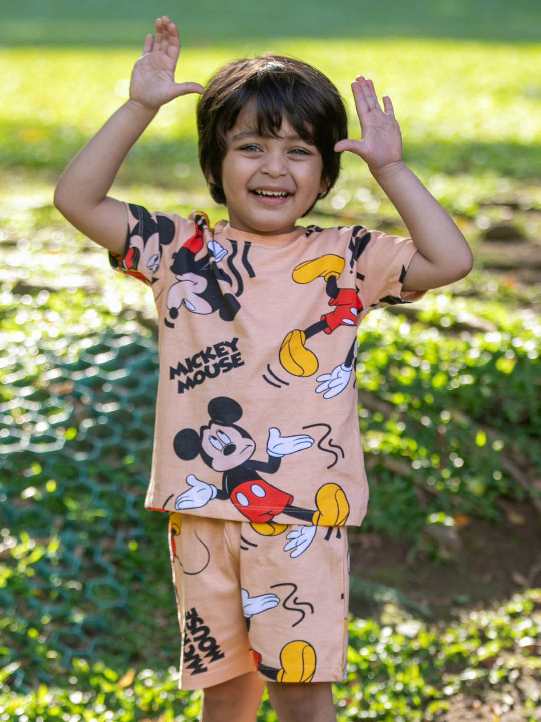 Nap Chief Kids Unisex Mickey Mouse Jumping Printed Pure Cotton T-shirt with Shorts