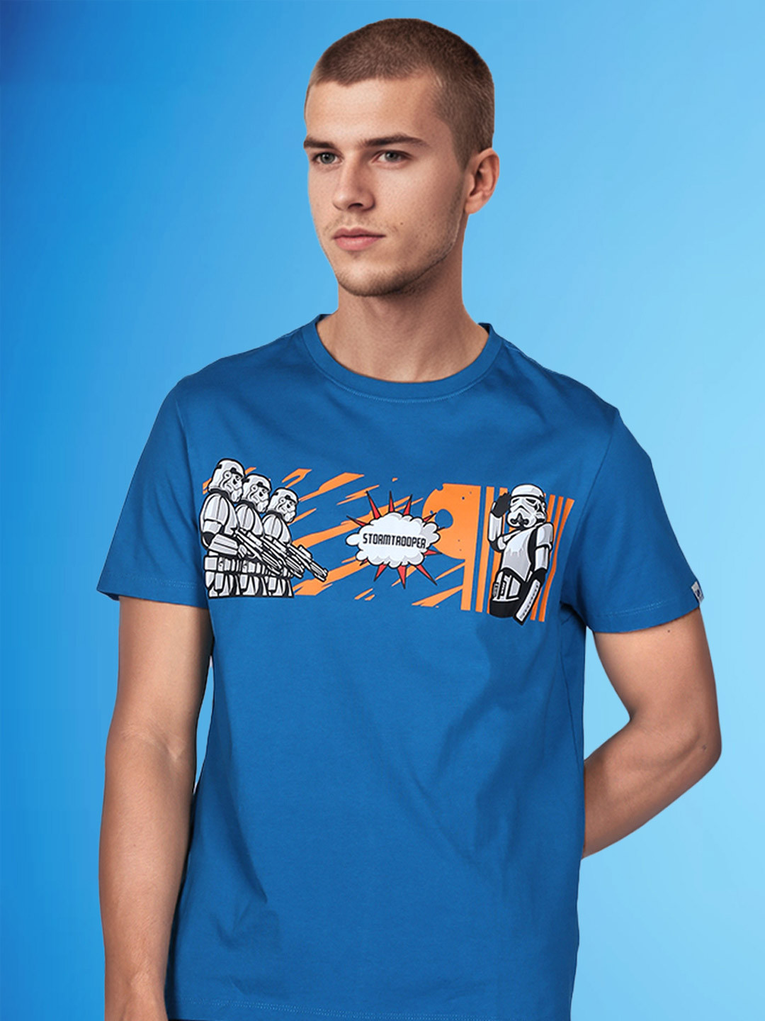 Lee X Stormtrooper Graphic Print Blue Crew Neck Regular Fit Tshirt