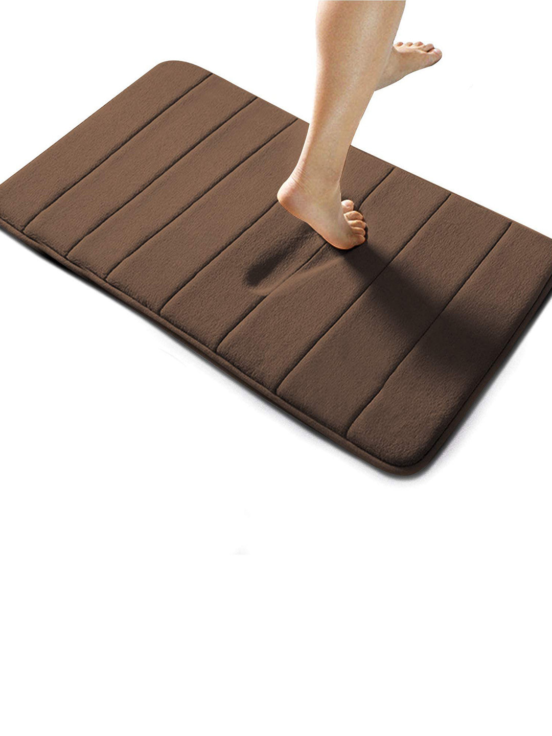 FAVRIA Brown Striped Cushioned Microfibre 1000 GSM Anti Slip Water Absorbent Bath Rug