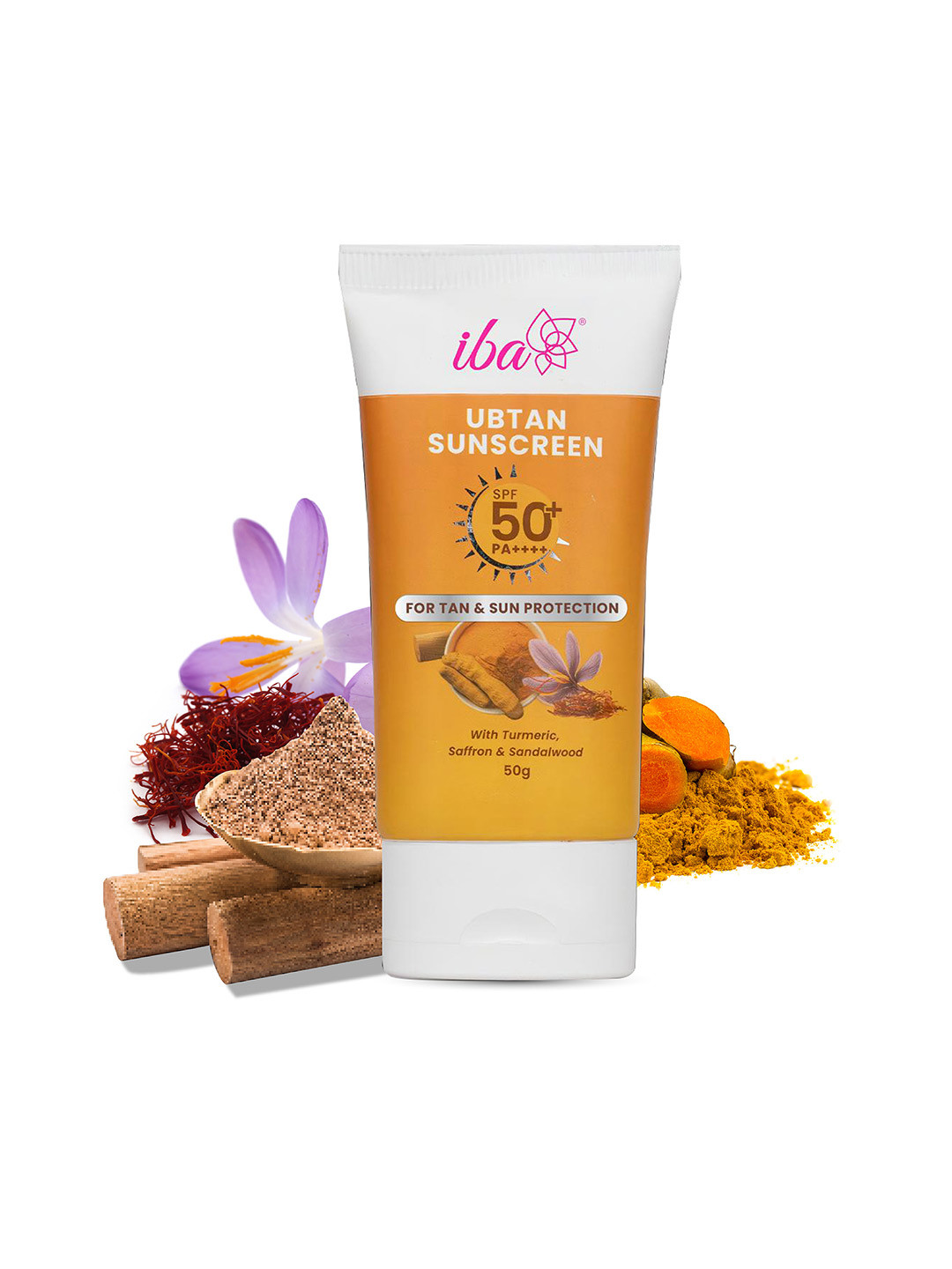 Iba Ubtan Sunscreen SPF 50 PA++++ With Turmeric, Saffron & Sandalwood - 50g