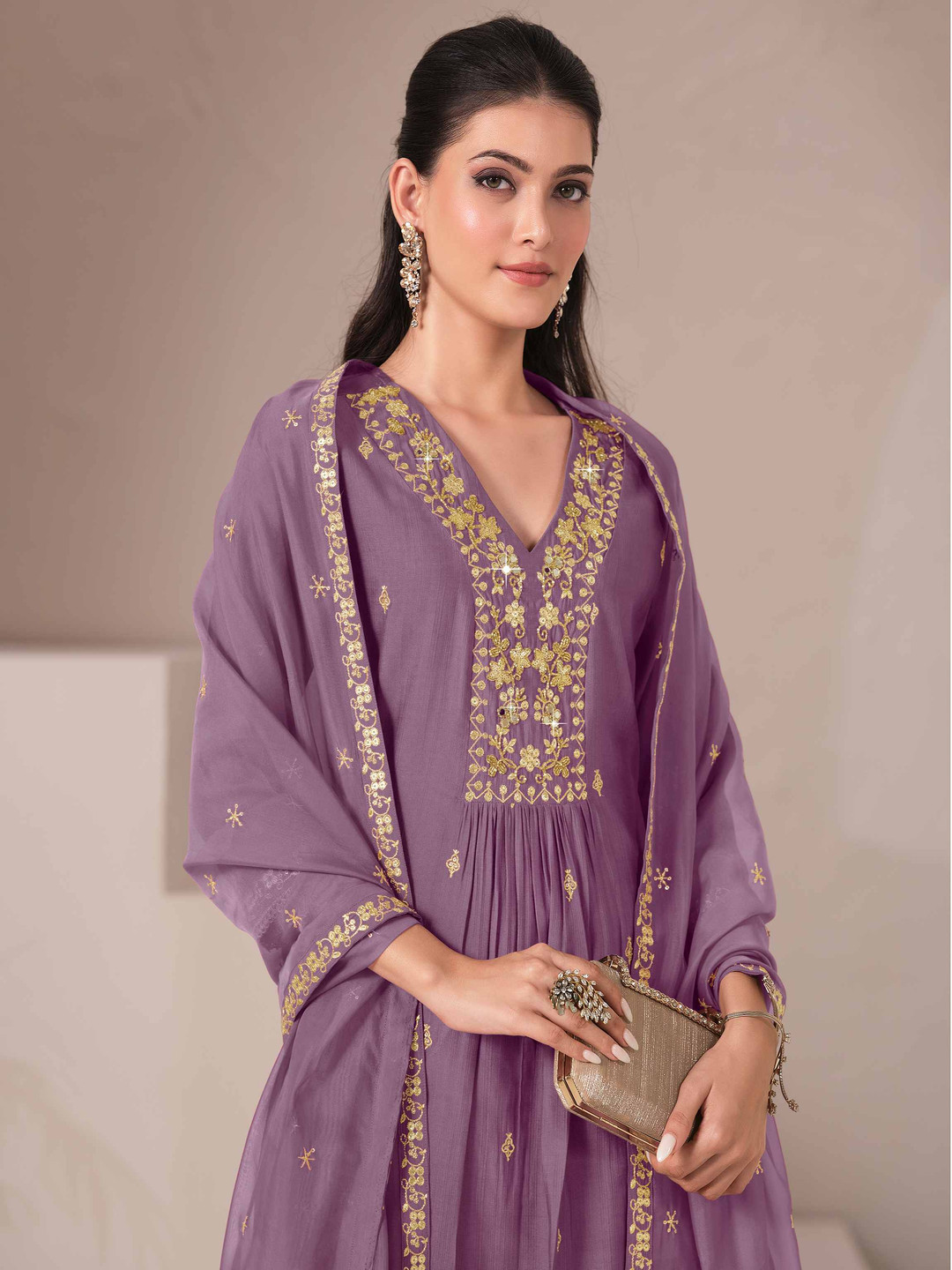 MOJILAA Women Floral Embroidered Mirror Work Flared Kurta with Pant & Printed Dupatta