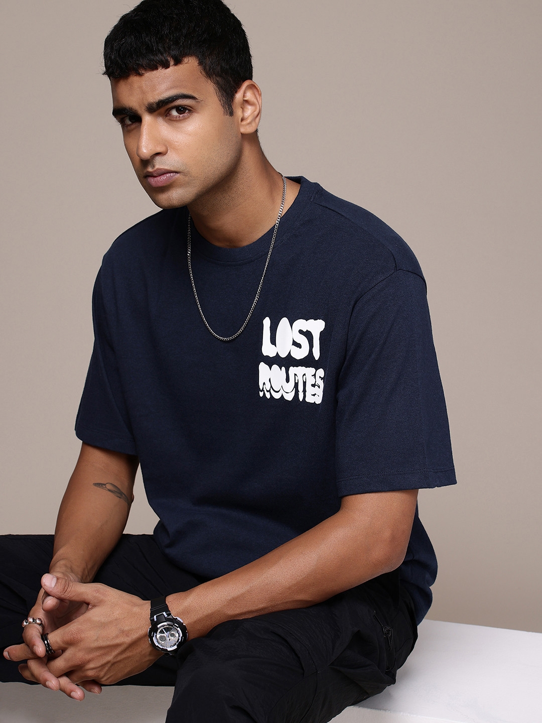 R.Code by The Roadster Life Co. Men Typography Printed Relaxed Fit T-shirt