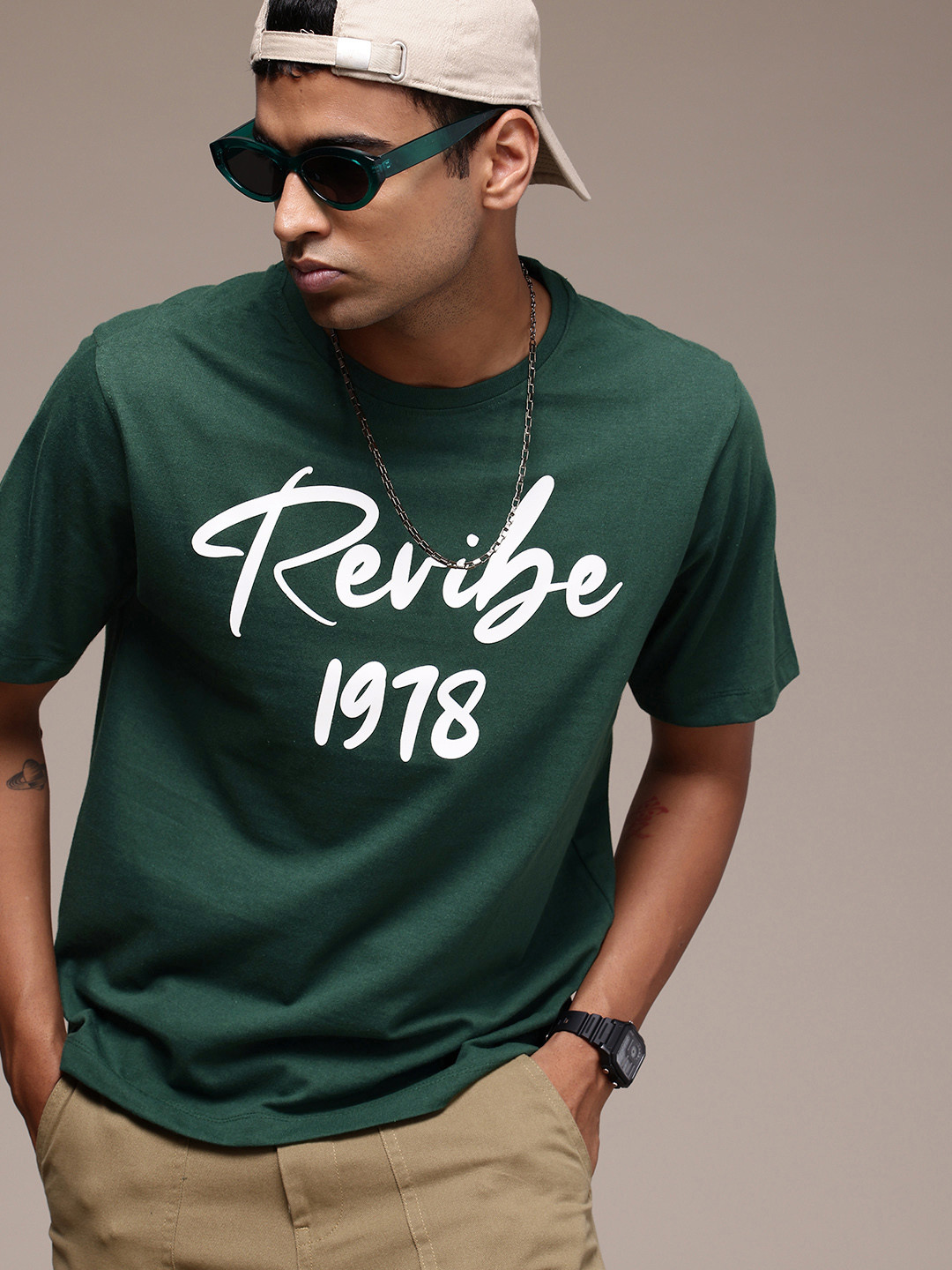 R.Code by The Roadster Life Co. Typography Printed Drop-Shoulder Relaxed Fit T-shirt
