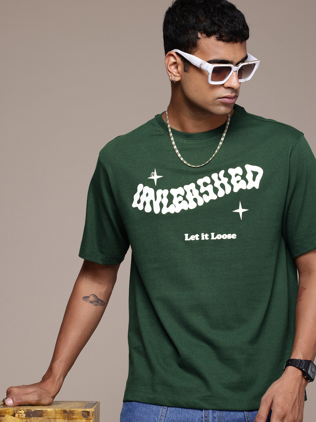 R.Code by The Roadster Life Co. Men Typography Printed Relaxed Fit T-shirt