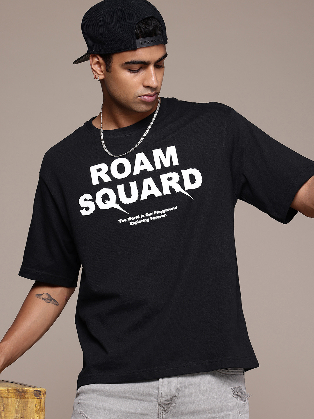 R.Code by The Roadster Life Co. Men Typography Printed Relaxed Fit T-shirt