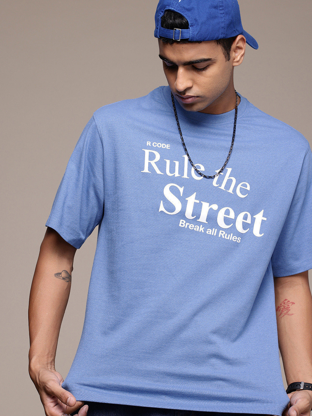 R.Code by The Roadster Life Co. Typography Printed Drop-Shoulder Relaxed Fit T-shirt