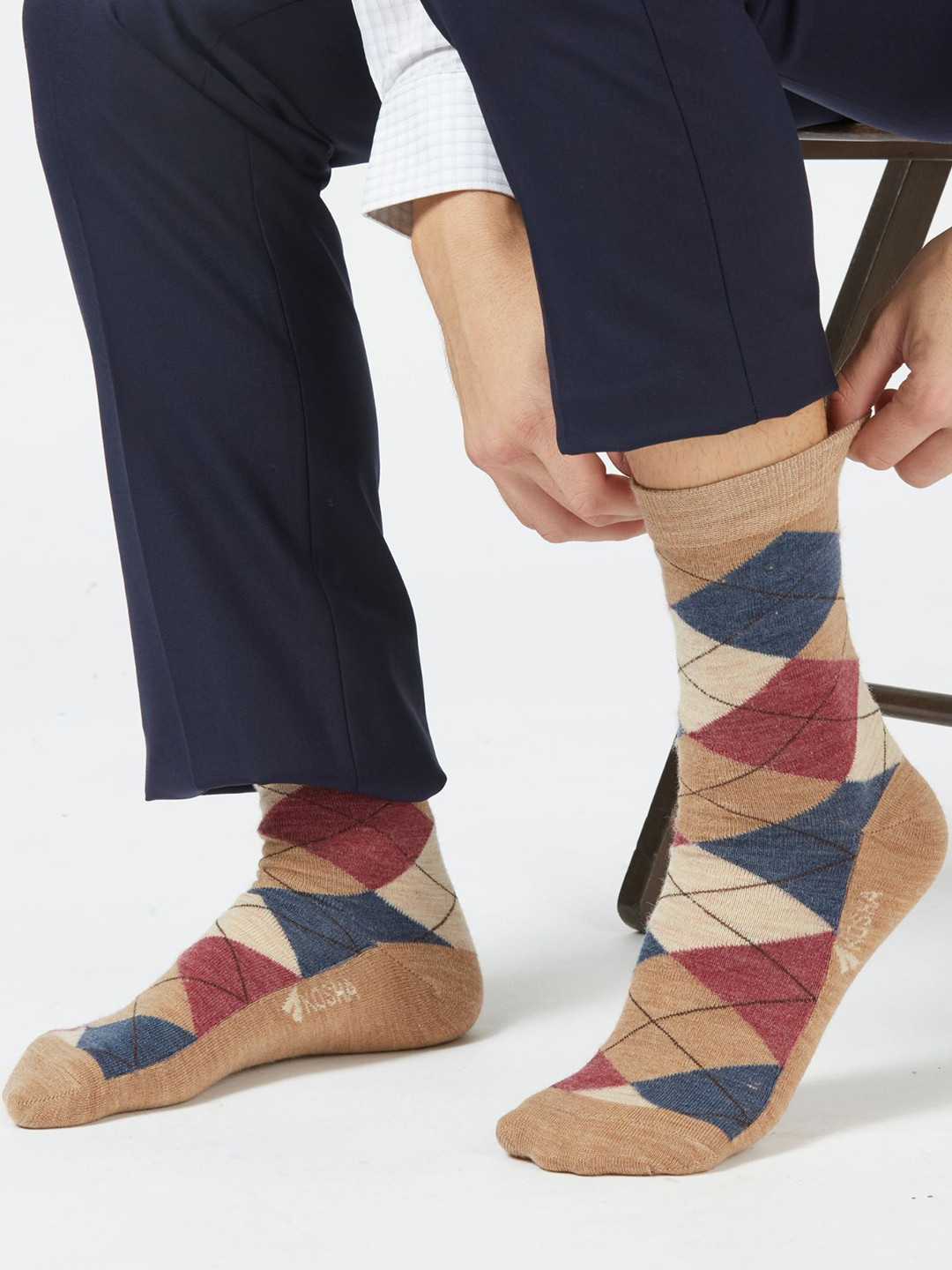 Kosha Men Pack of 5 Merino Wool Patterned Crew Socks